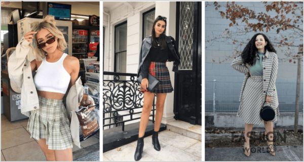 Nếu bạn yêu thích phong cách cá tính và street style, hãy mix chân váy caro với áo croptop phom rộng