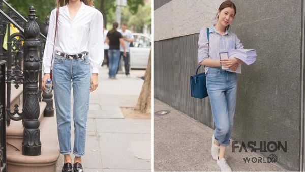Quần baggy jeans không chỉ dành cho việc đi chơi, mà bạn còn có thể kết hợp với áo sơ mi và giày cao gót