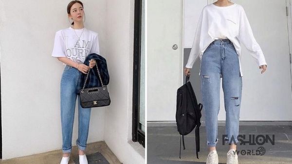 Đối với những ngày đi học, đi làm hoặc đi chơi, bạn có thể dễ dàng phối đồ với quần baggy jeans và áo thun