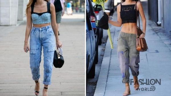 Nếu bạn muốn thêm nét nữ tính, quyến rũ cho quần baggy jeans, hãy chọn áo hai dây.