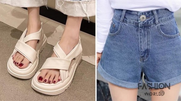 phối đồ với giày sandal nữ + quần jean đùi nữ