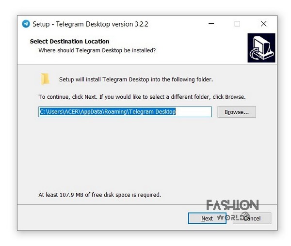 Chọn thư mục để cài đặt ứng dụng Telegram dành cho máy tính